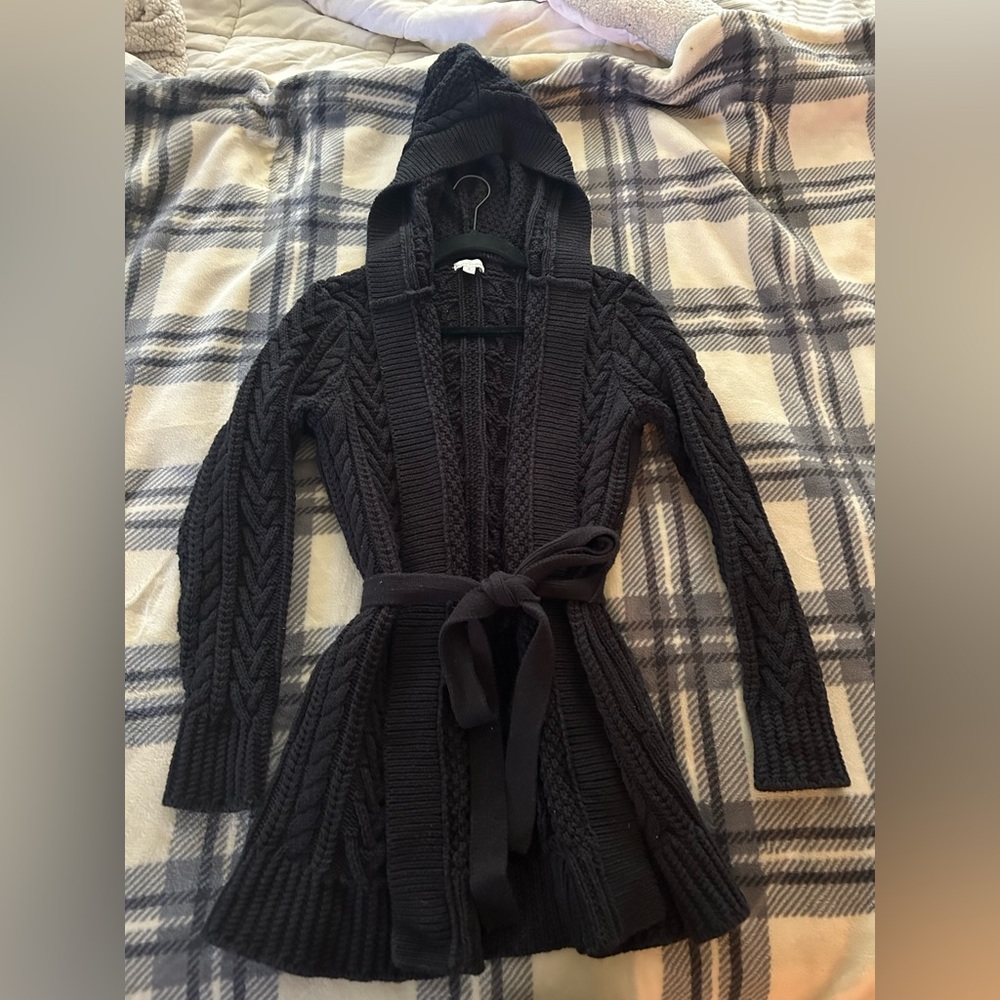 Dark navy LL Bean Signature cable knit cardigan , size Small